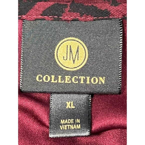 JM Collection Women XL Cherry Pie Red Black Leopard Blouse Long Bell Sleeve New - Picture 6 of 9